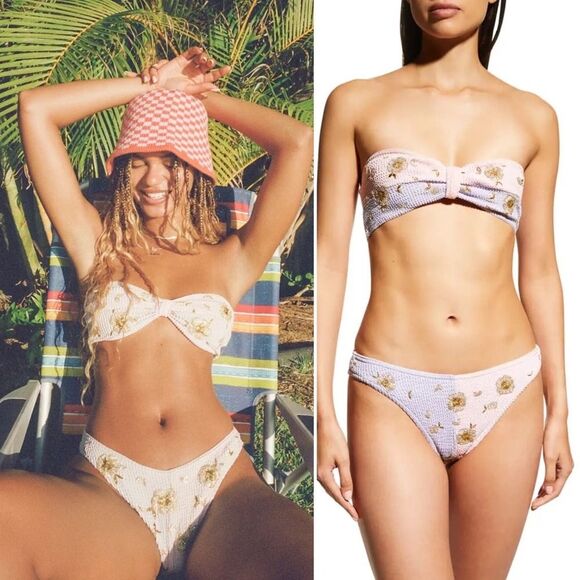 NWT Oceanus Mitzi Bikini Pink/Gold Bandeau Crinkle Swimsuit Size XS - Picture 1 of 16